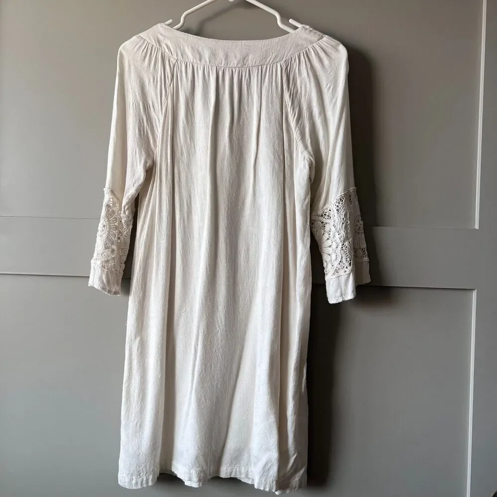 Skies Are Blue Anthropologie Crochet Mini Dress Women‎ Small Ivory Romantic Boho